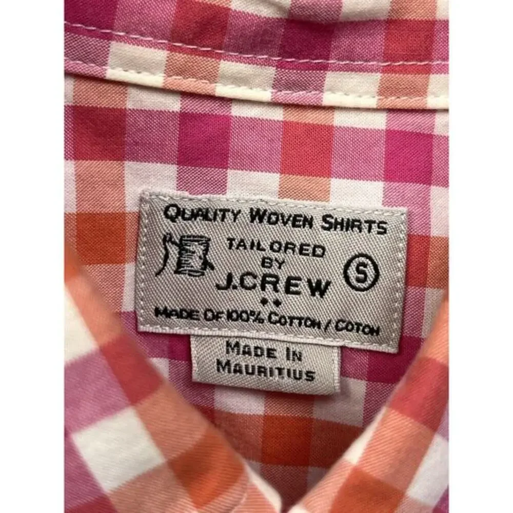 J Crew Tailored by J. Crew‎ Mens Small Cotton Pink Orange White Plaid LS Shirt